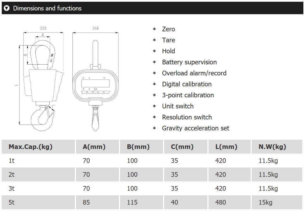 SENS C series – HS-C-5000 – 5 Ton / 1-2kg